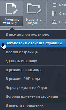 пункт меню "Заголовок и свойства страницы"