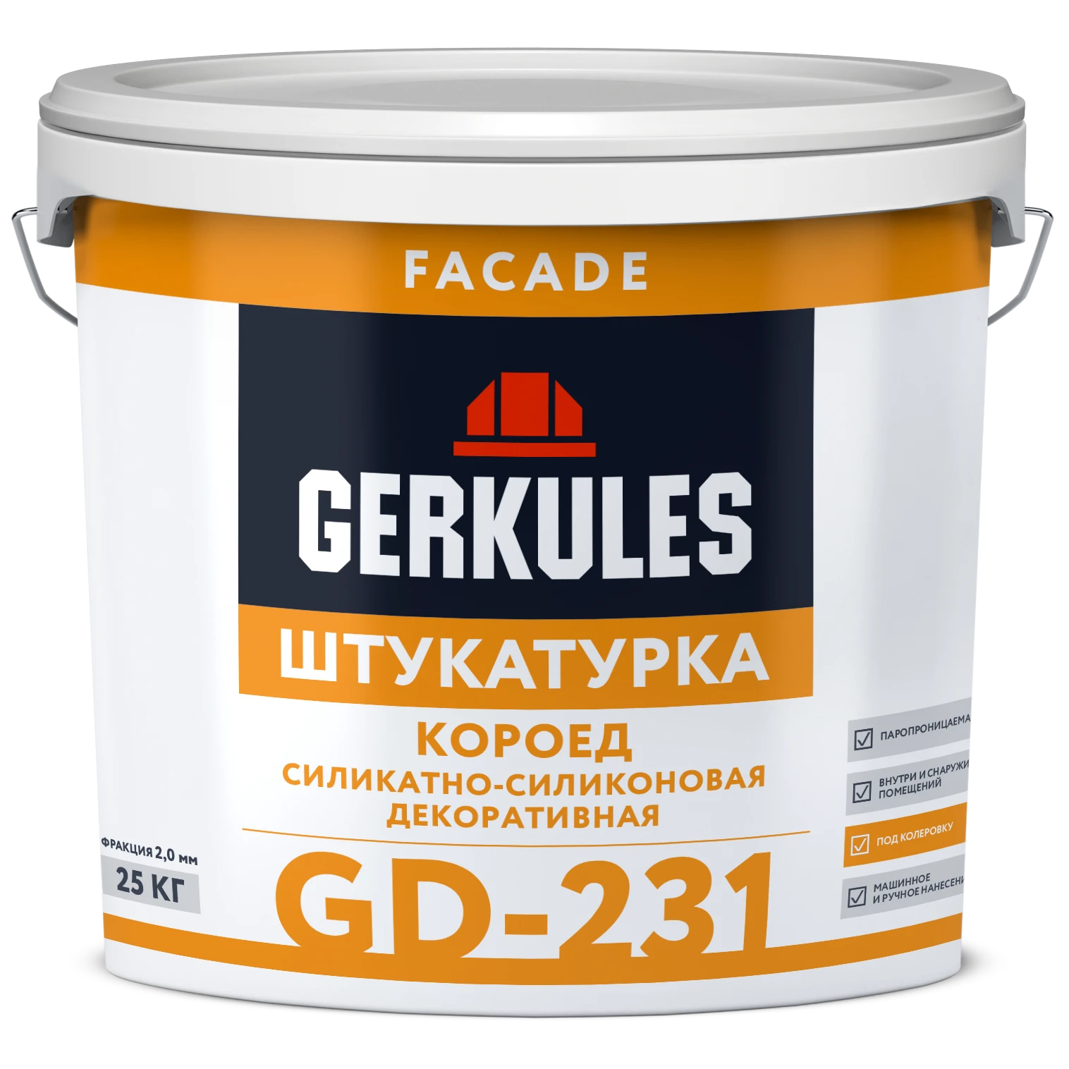 Штукатурка декоративная силикатно-силиконовая Короед GERKULES GD-231 (фракция 2,0 мм) 25кг